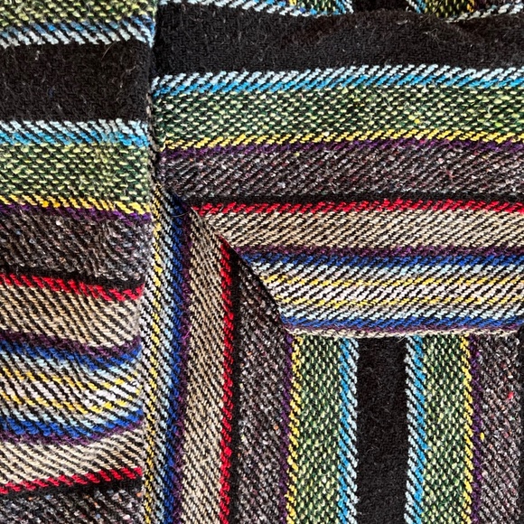 MOLINA Vintage Mexican Baja Blanket Drug Rug Hoodie Grey Green Surfer Poncho M - Picture 9 of 11